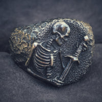 Cameo signet skeleton ring textured DCS